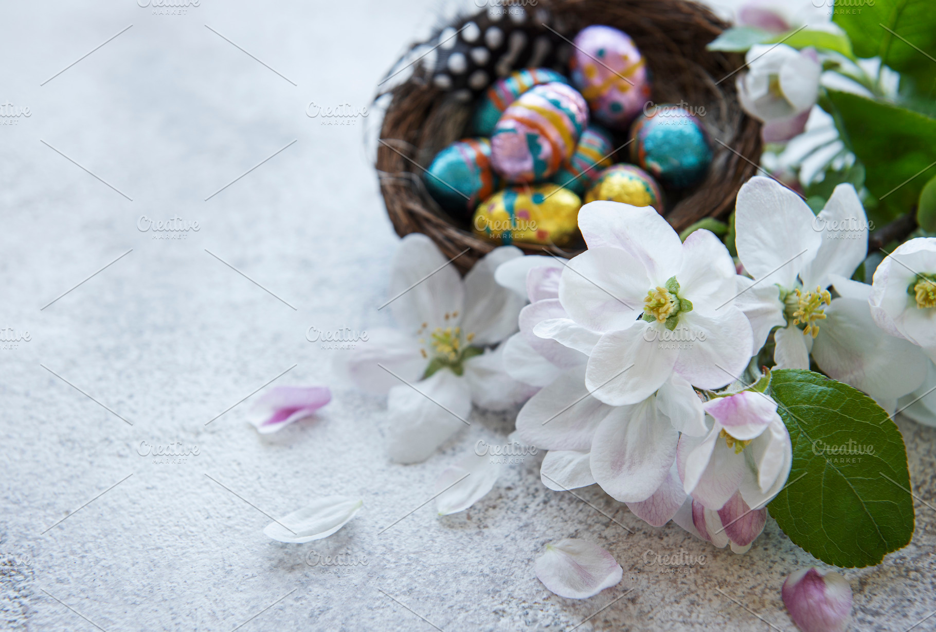 Colorful Easter eggs on concrete background, a Holiday Photo by Olena Rudo