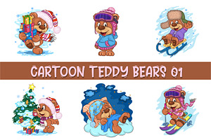 Set of Cartoon Teddy Bears 01.