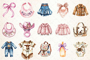 Watercolor Cowgirl Baby Clothes, a Seasonal Illustration by Rose Art (Thumbnail 2 of 4)