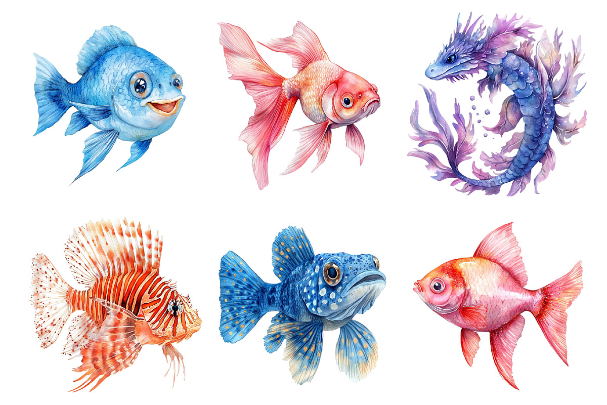Cute Fishes Clipart PNG, an Illustration by SinaCreation (Photo 4 of 5)