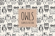 Vector Seamless Pattern with Owls, a Pattern Graphic by Curly_Pat (Thumbnail 1 of 5)