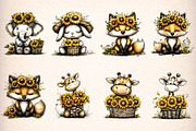 whimsical safari sunflower clipart, an Illustration by GatewayDesign (Thumbnail 3 of 9)