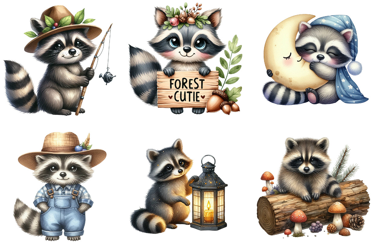 Watercolor Raccoon Clipart, an Illustration by DreamArtGraphic (Photo 3 of 5)