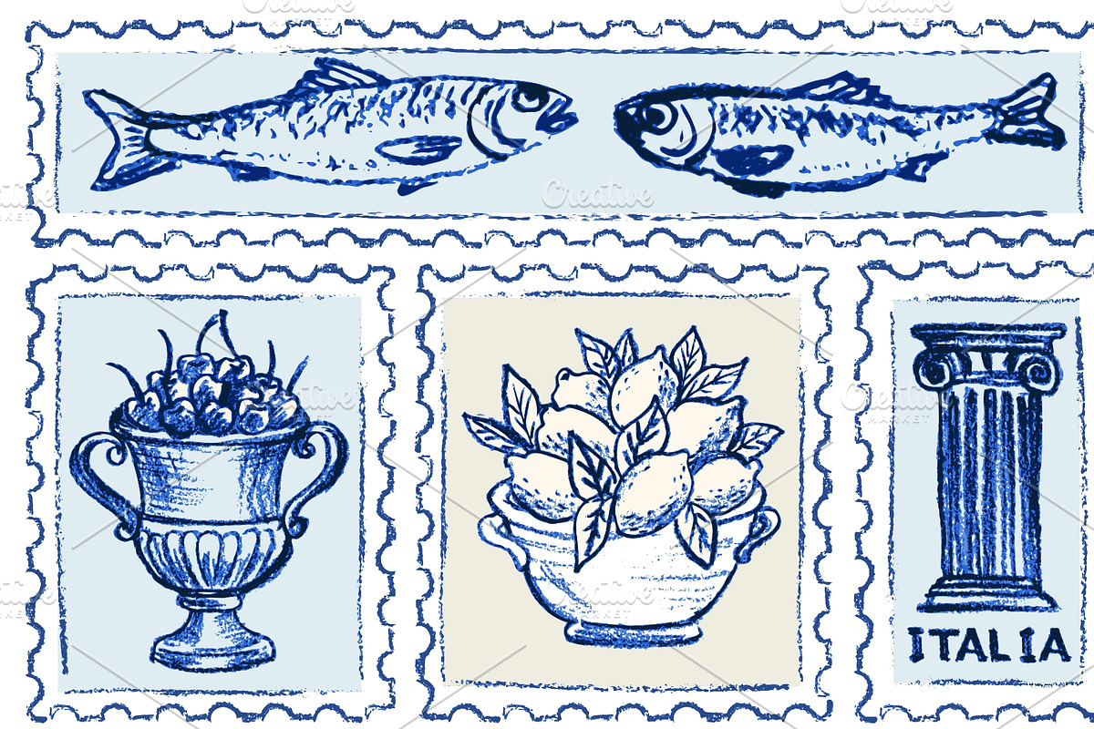 Hand drawn Amalfi coast postage, a Food Illustration by Zimages (Photo 3 of 3)