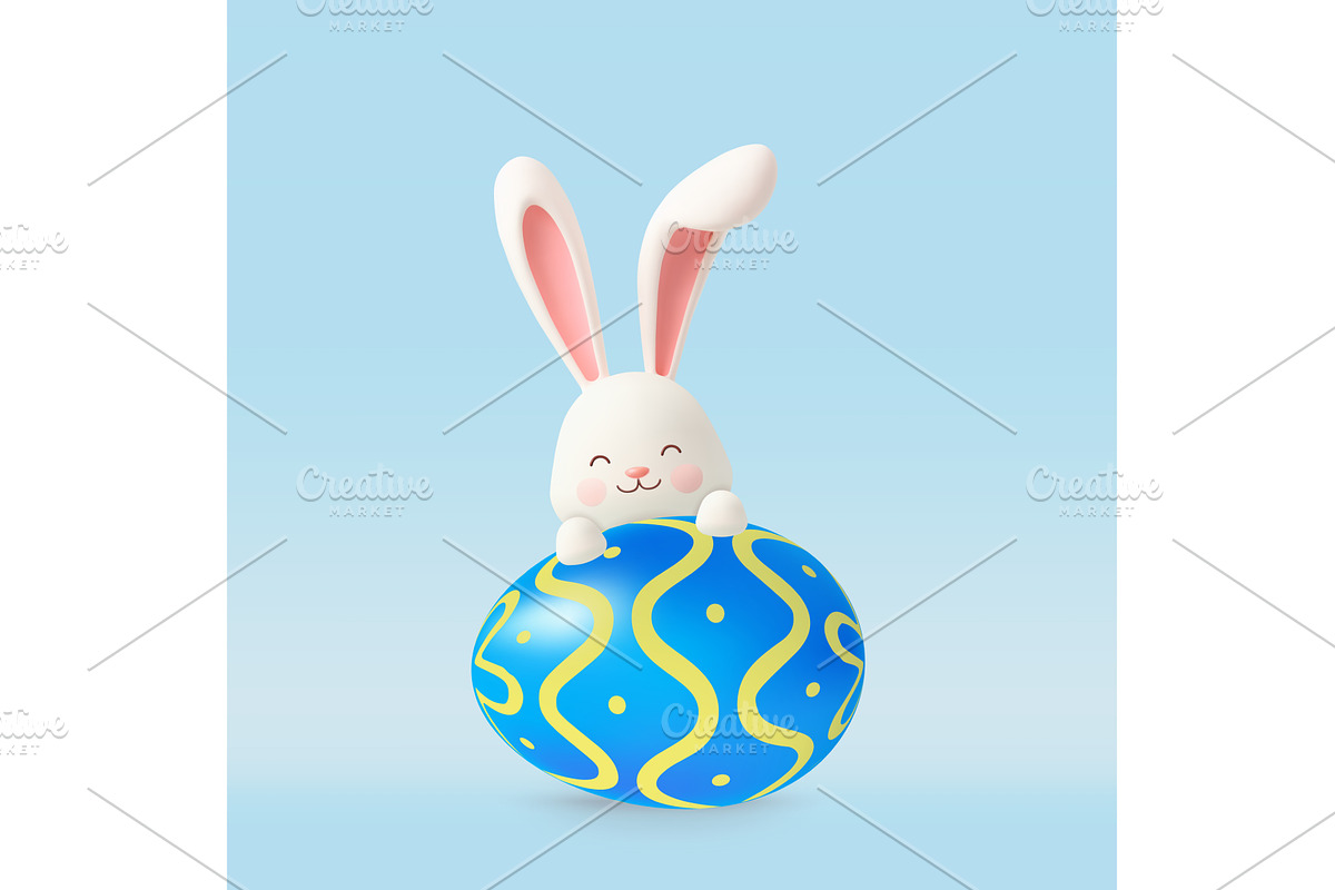 3d easter eggs with bunny ears, an Object Illustration by ModVector