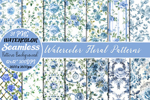 Watercolor Floral Patterns Set
