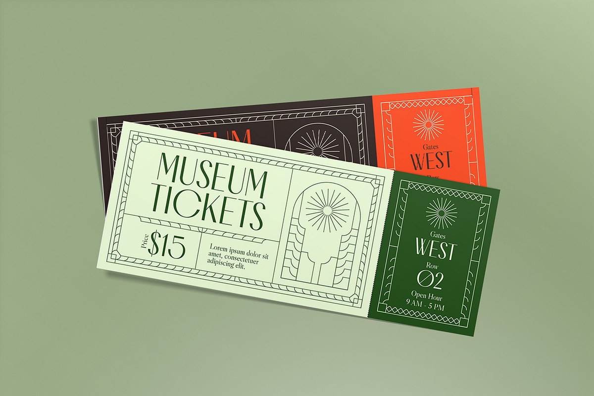 Art Deco Museum Ticket, a Card Template by graphicook (Photo 1 of 3)
