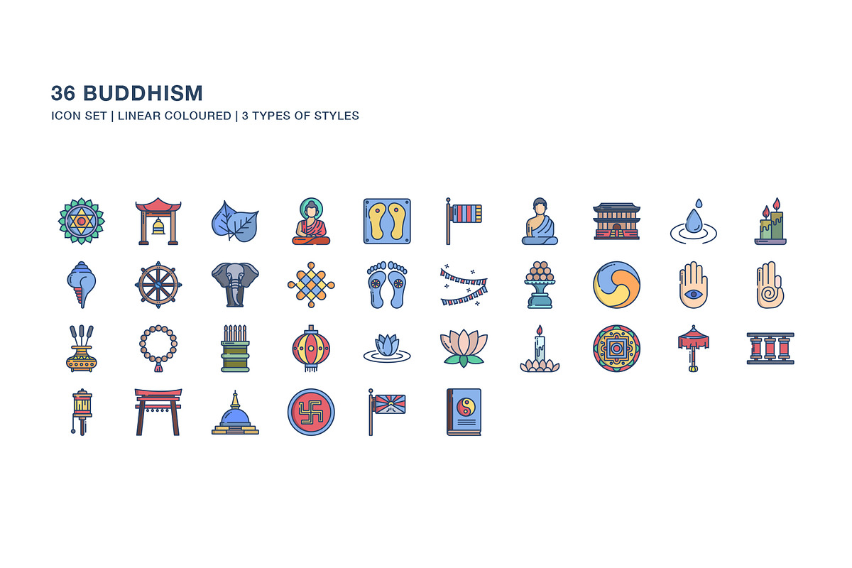 Buddhism religion icon set, an Icon by Icongeek26 (Photo 3 of 4)