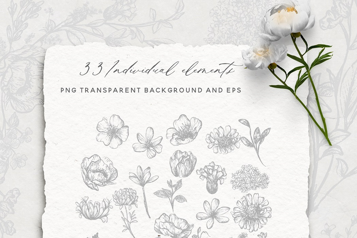 Line Art Wildflowers Clipart, a Decorative Illustration by BlumenSoul (Photo 7 of 9)