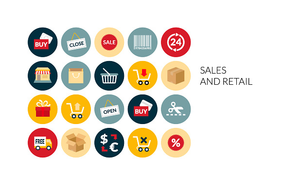 Flat Icons Set Sales And Retail