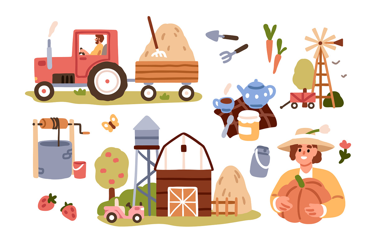 Rural life. Cute farm set, a Person Illustration by Good Studio (Photo 2 of 5)