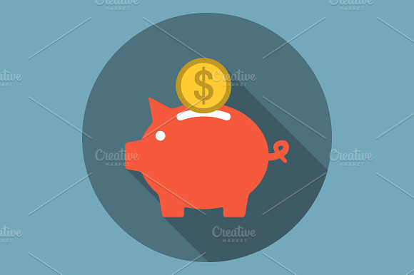 Piggy Bank Icon Flat
