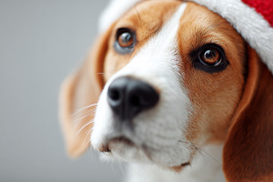 Cute beagle dog wearing a red Santa, an Animal Photo by MistyDay
