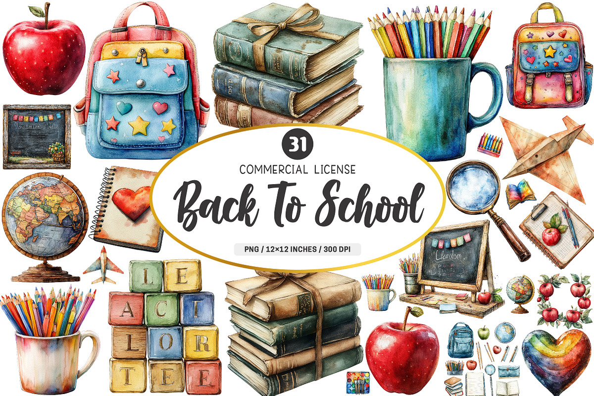 Distressed Back To School Clipart, a Transportation Illustration by SinaCreation (Photo 1 of 9)