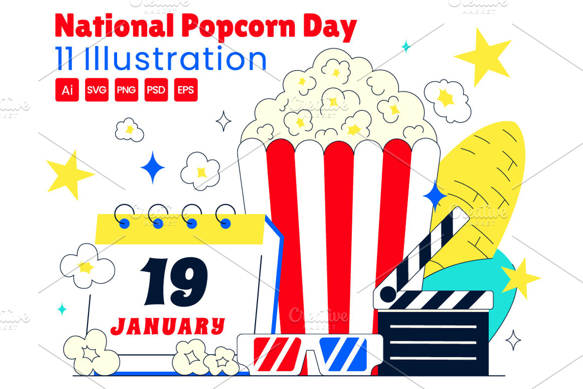 11 National Popcorn Day Illustration, a Food Illustration by denayunebgt (Photo 1 of 5)