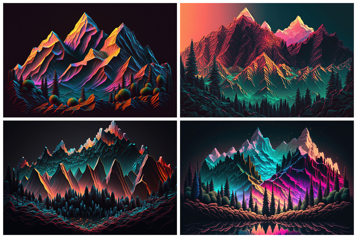 28 Neon Mountain Illustrations in 6K, a Wallpaper Graphic by HipFonts (Photo 8 of 8)