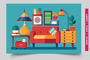 Living room sofa and decor, an Illustration by Tanuart