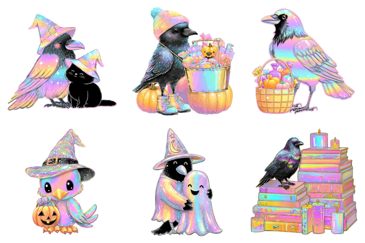 Whimsical Crows Halloween Clipart, a Seasonal Illustration by DreamArtGraphic (Photo 3 of 5)