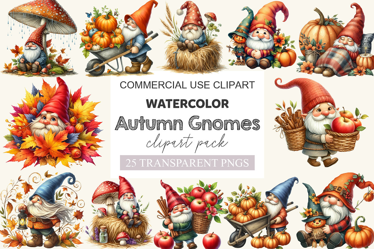 Autumn Gnomes Clipart, a Work Illustration by cherrydesign (Photo 1 of 3)