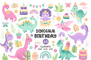 Dinosaur Birthday Girl Clipart, an Animal Illustration by JulzaArt (Thumbnail 1 of 6)