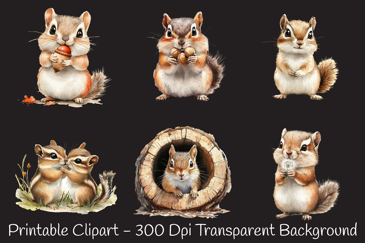 Chipmunk Watercolor Cliparts, an Animal Illustration by RobertsArt (Photo 3 of 7)