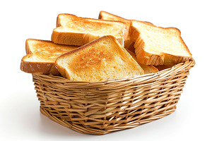 Toast bread in basket isolated on white background, a Food & Drink Photo by AlyaAnd