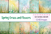 Whimsical Spring Grass and Flowers, a Background Graphic by Printable Treasure (Thumbnail 1 of 9)