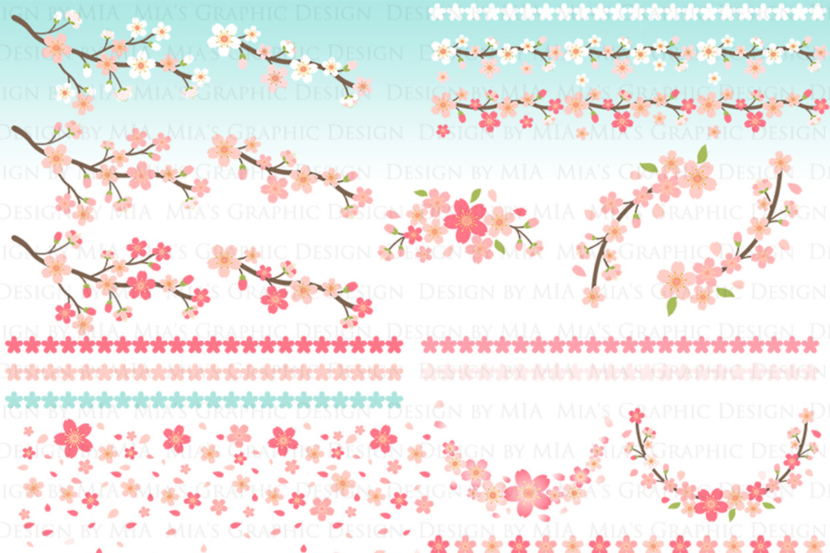 Cherry Blossom Flower Set, an Illustration by Mia's Graphic Design (Photo 4 of 9)