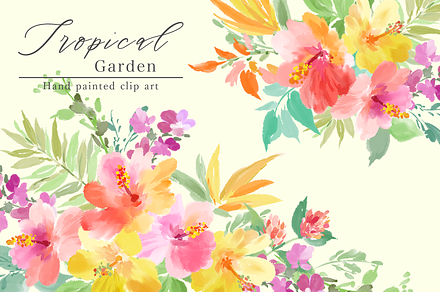 Tropical Garden hand painted clipart