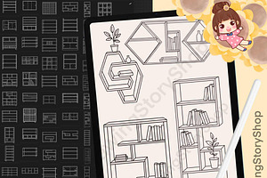 170 Shelf  Procreate Stamps Brush, a Brush Add-On by DrawingStoryShop