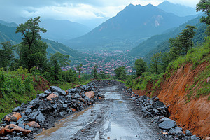 View of a gravel road through a moun, a Photo by Tanuart