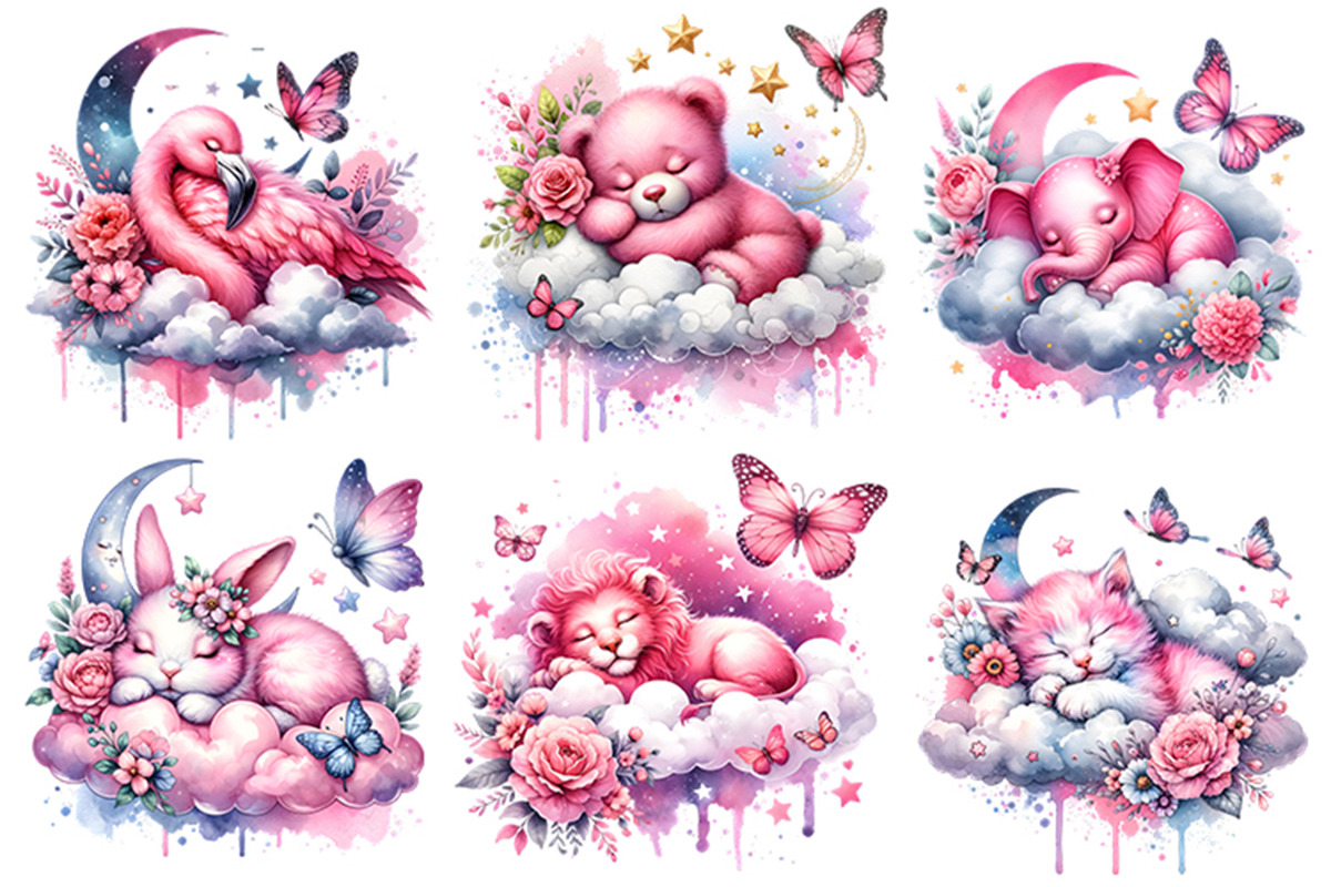 Cute Sleeping Baby Animals Clipart, an Animal Illustration by Creative Arslan (Photo 3 of 9)