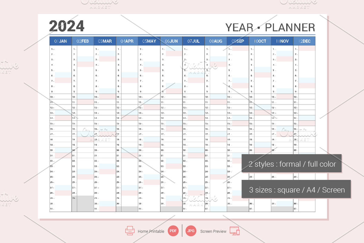 Calendar 2024 Planner Simple Style, a Stationery Template by WORAKAMON Design Studio (Photo 1 of 5)