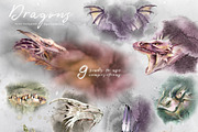 Watercolor Dragons Clipart Set, a Decorative Illustration by ArtCreationsDesign (Thumbnail 2 of 3)