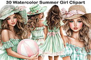 Watercolor Summer Girl Clipart, an Illustration by Black Bird Studio (Thumbnail 1 of 5)