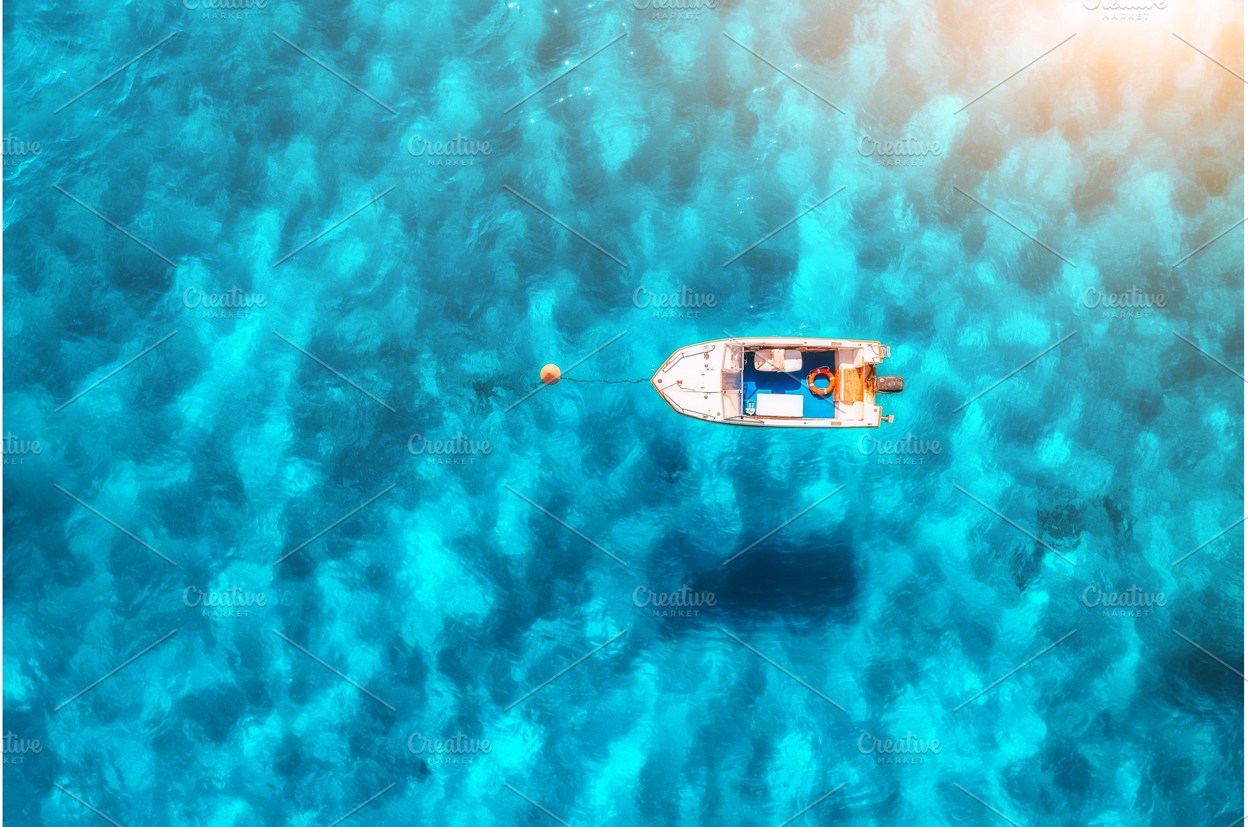 Aerial view of beautiful little boat, a Nature Photo by den-belitsky