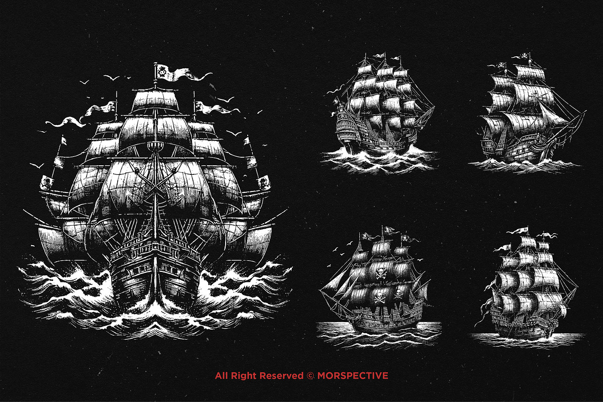 10 Bundle Dark Art Pirates Ship Boat, an Illustration by Morspective (Photo 3 of 7)