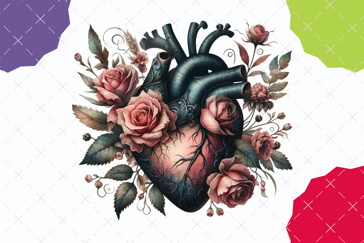 Gothic Floral Heart Clipart, an Illustration by designcity5 (Photo 5 of 5)