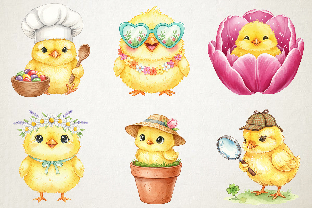 Whimsical Easter Chick Clipart Bundl, an Illustration by RobertsArt (Photo 5 of 5)