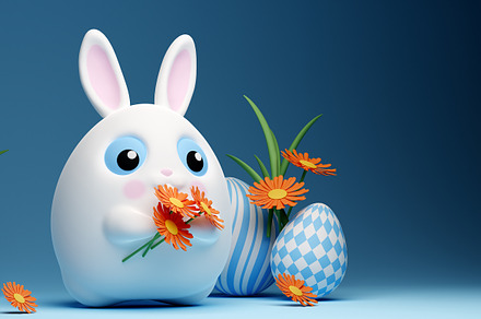 3d Easter bunny rabbit with flowers