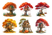 Watercolor Autumn Treehouse Clipart, an Illustration by Daily.Designs (Thumbnail 3 of 5)