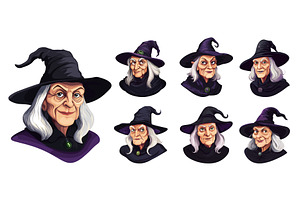 Witch portraits. Isolated cartoon, a Person Illustration by Valerie Bodnar