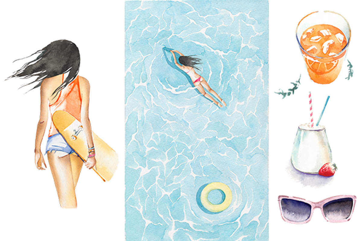 Watercolor summer clipart set, an Illustration by masha gross (Photo 1 of 3)
