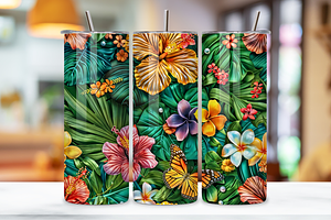 3D Floral Fantasy Tumbler Wrap PNG