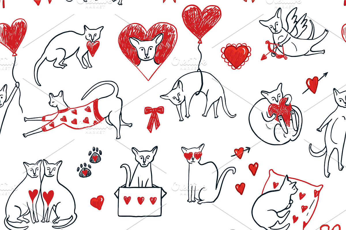 Valentine's Day Sphinx Hairless Cats, an Animal Illustration by GooseFrol (Photo 9 of 12)