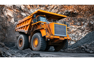Large orange mining dump truck in a, a Transportation Photo by Sergey Kotenev