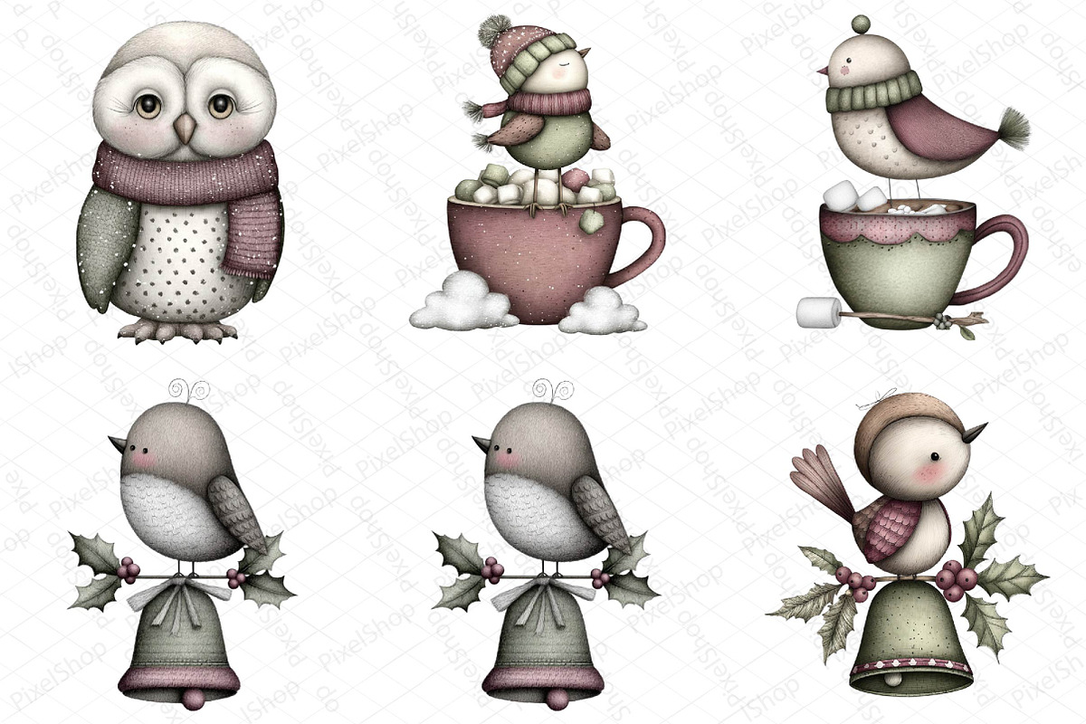 Whimsical Winter Bird Clipart, an Illustration by DreamPrint404 (Photo 2 of 7)