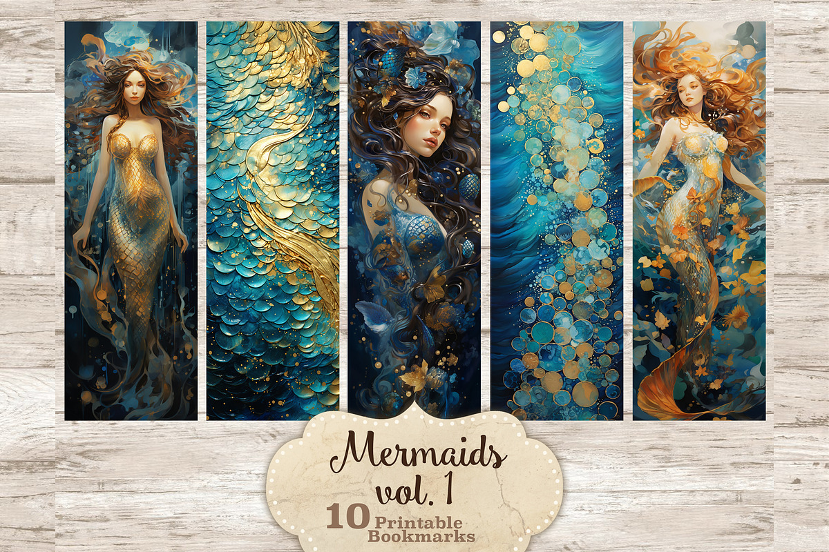 Mermaids Bookmarks Fantasy Printable, a Person Illustration by GlamArtZhanna (Photo 1 of 3)