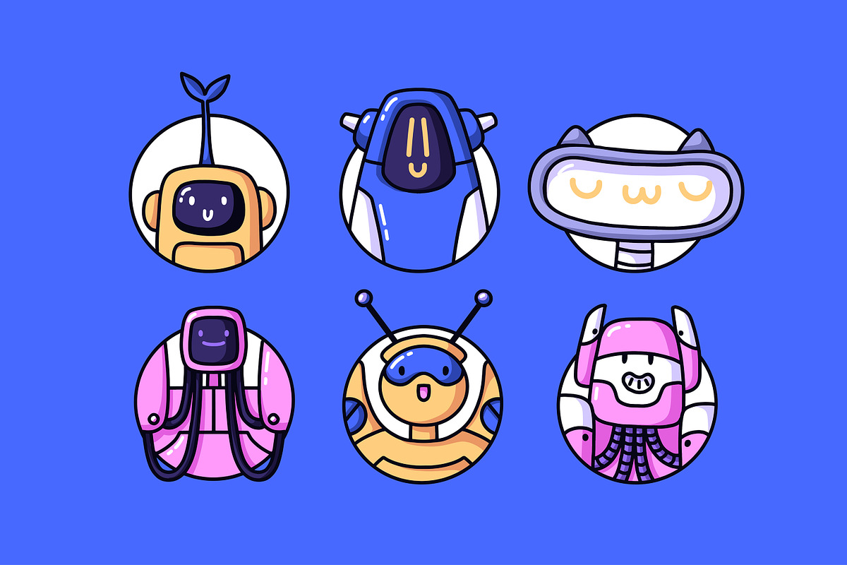 Funny robot avatars set + pattern, a Technology Illustration by PaperTrident (Photo 2 of 4)