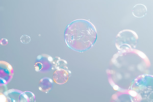 Rainbow soap bubbles on grey background, a Photo by AlyaAnd